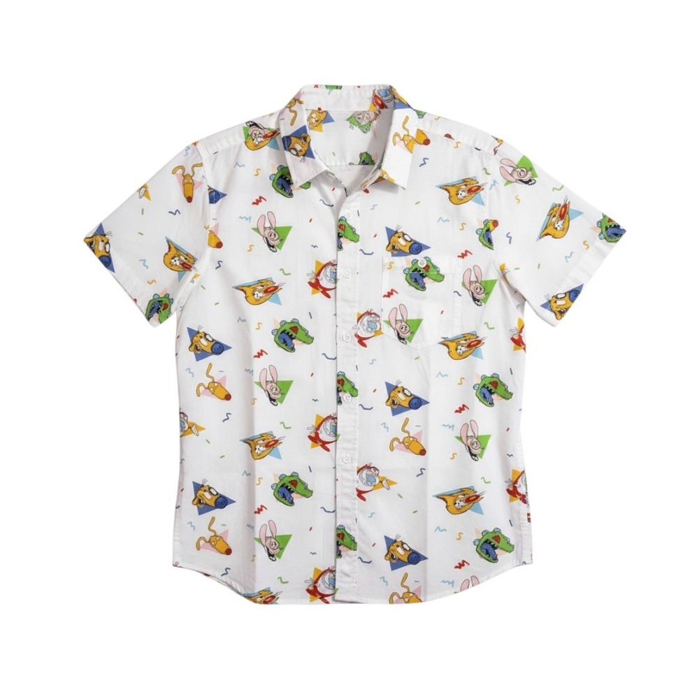 Nickelodeon 90's Classic Cartoons Button Down Shirt Rocko Reptar Rugrats‎ Sz M